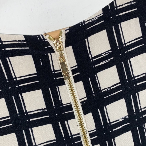 Eliza J dress windowpane print black tan hot pink exposed back zipper size 6 - Picture 6 of 7